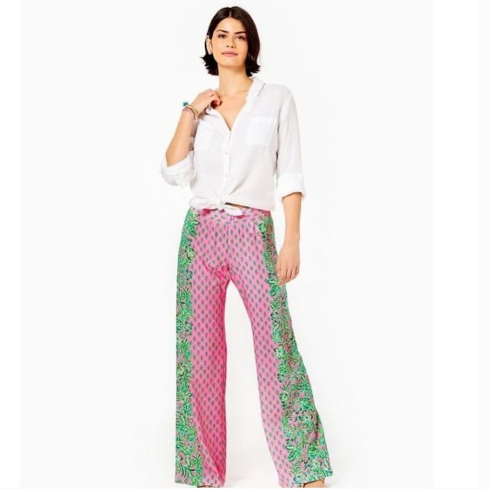 NWT LILLY PULITZER Bal Harbour Palazzo Pants Pink Shandy Oh Diamond Girl SZ XXS